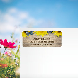 Rustic Sunflower Butterflies Verzendadres Etiket