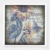 Rustic Sunflower Butterfly Newspaper Decoupage Servet (Voorkant)