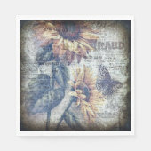Rustic Sunflower Butterfly Newspaper Decoupage Servet (Voorkant)