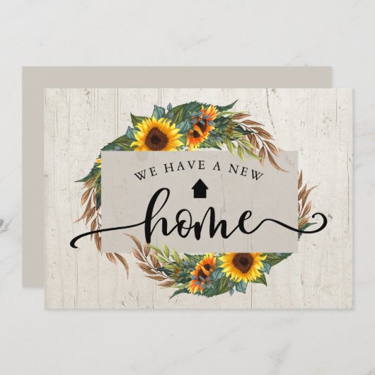 Rustic Sunflower Calligraphy Moving Announcement Aankondiging (Voorkant / Achterkant)