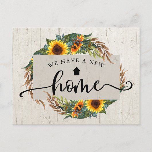 Rustic Sunflower Calligraphy Moving Announcement Briefkaart (Voorkant)
