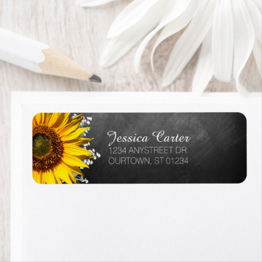 Rustic Sunflower Chalkboard Adres label (Insitu)