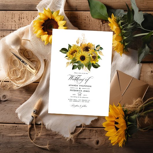 Rustic Sunflower Country Barn Wedding Kaart
