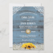 Rustic Sunflower Country Floral Blue Barn Wedding Kaart (Voorkant)