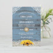 Rustic Sunflower Country Floral Blue Barn Wedding Kaart (Staand voorkant)