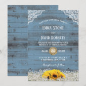 Rustic Sunflower Country Floral Blue Barn Wedding Kaart (Voorkant / Achterkant)