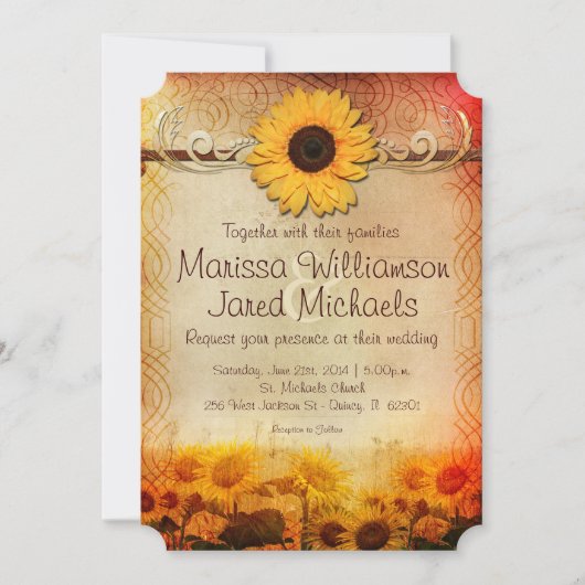  Rustic Sunflower Country Wedding Invite Kaart (Voorkant)