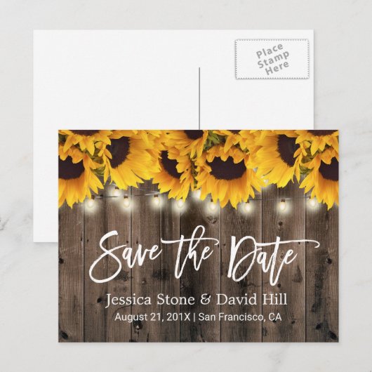 Rustic Sunflower Country Wedding Save the Date Aankondigingskaart (Voorkant / Achterkant)