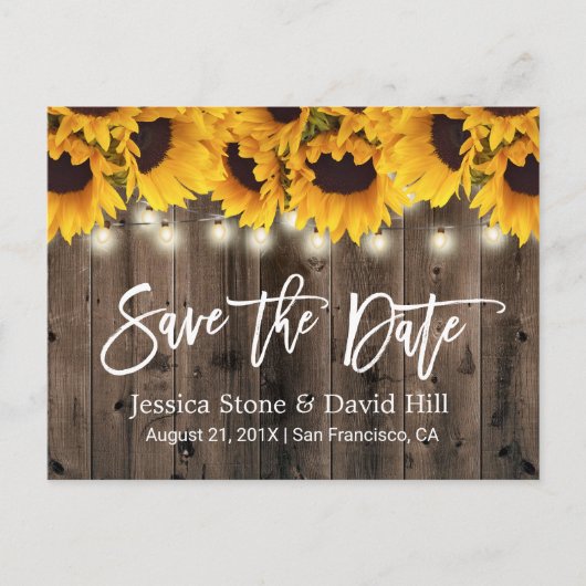 Rustic Sunflower Country Wedding Save the Date Aankondigingskaart (Voorkant)