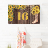 Rustic Sunflower Cowgirl Boot Glitter 16 verjaarda Spandoek (Insitu)