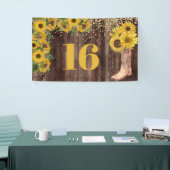 Rustic Sunflower Cowgirl Boot Glitter 16 verjaarda Spandoek (Beurs)