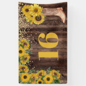 Rustic Sunflower Cowgirl Boot Glitter 16 verjaarda Spandoek (Verticaal)