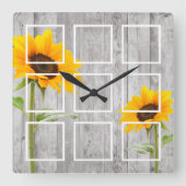Rustic Sunflower Creëer Your Custom Photo Collage Vierkante Klok (Voorkant)