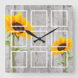 Rustic Sunflower Creëer Your Custom Photo Collage Vierkante Klok