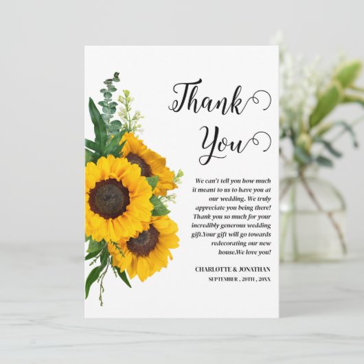 Rustic Sunflower Custom Photo Wedding Bedankkaart (Staand voorkant)