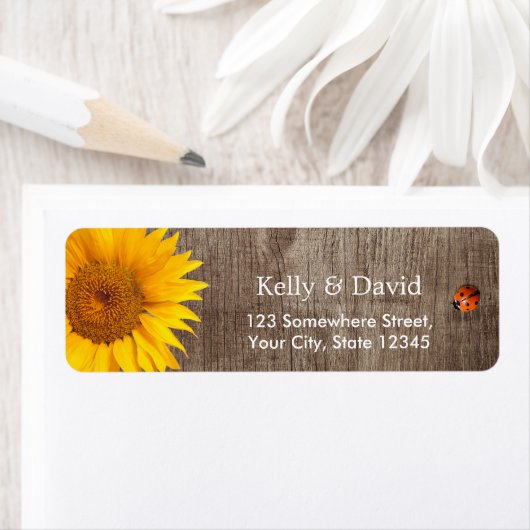 Rustic Sunflower Cute Ladybug Barn Wood Wedding Etiket (Insitu)