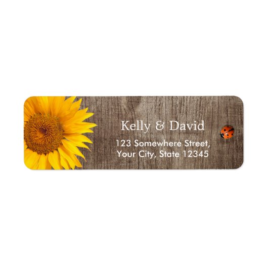 Rustic Sunflower Cute Ladybug Barn Wood Wedding Etiket (Voorkant)
