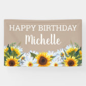 Rustic Sunflower Daisies Happy Birthday Name Spandoek (Horizontaal)