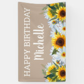 Rustic Sunflower Daisies Happy Birthday Name Spandoek (Verticaal)