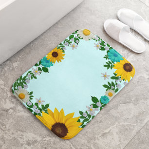 Rustic Sunflower Daisy Blauwgroen Floral Badmat