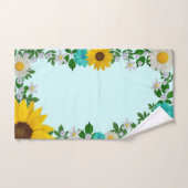 Rustic Sunflower Daisy Blauwgroen Floral Handdoek (Handdoek)