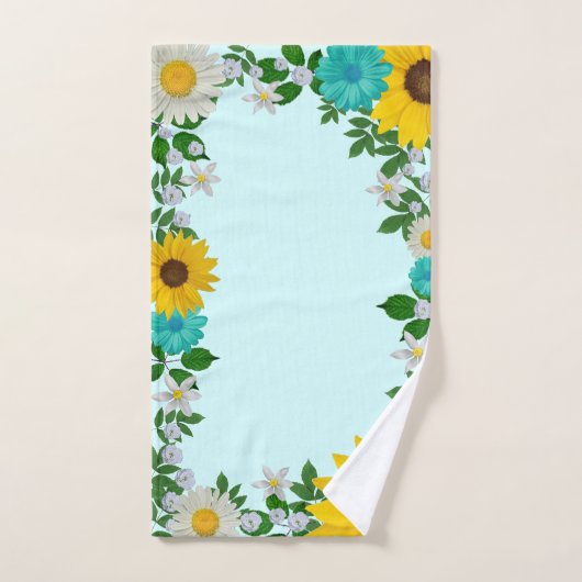 Rustic Sunflower Daisy Blauwgroen Floral Handdoek (Handdoek)