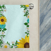 Rustic Sunflower Daisy Blauwgroen Floral Handdoek