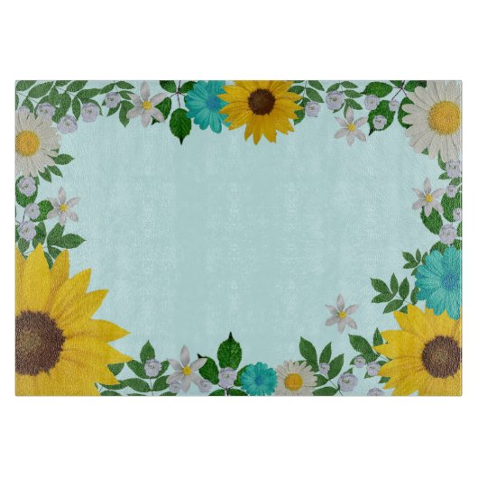Rustic Sunflower Daisy Blauwgroen Floral Snijplank (Voorkant)