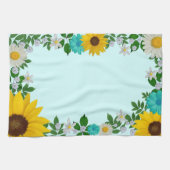 Rustic Sunflower Daisy Blauwgroen Floral Theedoek (Horizontaal)