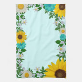 Rustic Sunflower Daisy Blauwgroen Floral Theedoek (Verticaal)