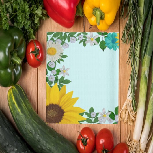 Rustic Sunflower Daisy Blauwgroen Floral Theedoek