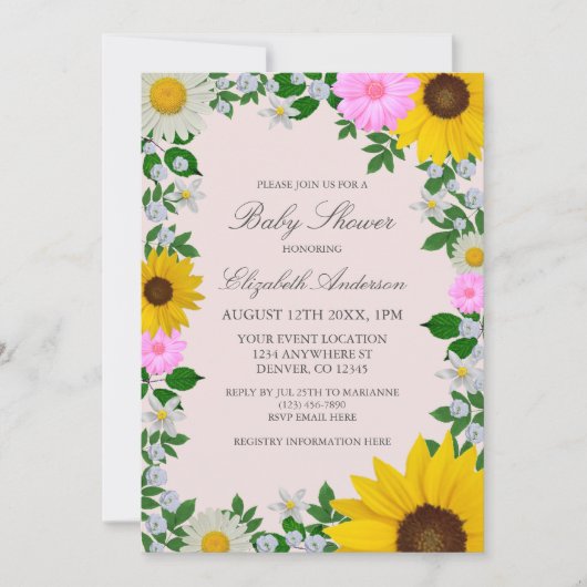 Rustic Sunflower Daisy Floral Baby shower Kaart (Voorkant)