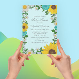 Rustic Sunflower Daisy Floral Baby shower Kaart