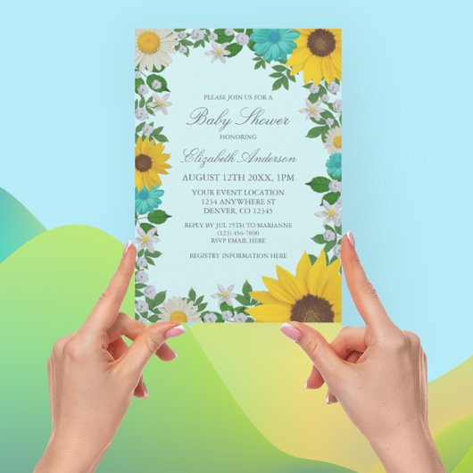 Rustic Sunflower Daisy Floral Baby shower Kaart