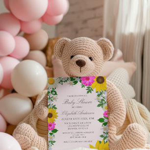 Rustic Sunflower Daisy Floral Baby shower Kaart