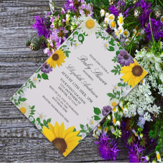 Rustic Sunflower Daisy Floral Baby shower Kaart