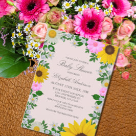 Rustic Sunflower Daisy Floral Baby shower Kaart