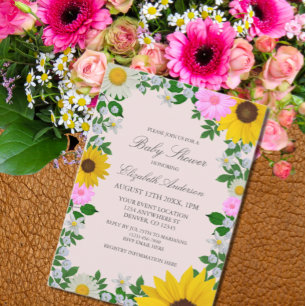Rustic Sunflower Daisy Floral Baby shower Kaart