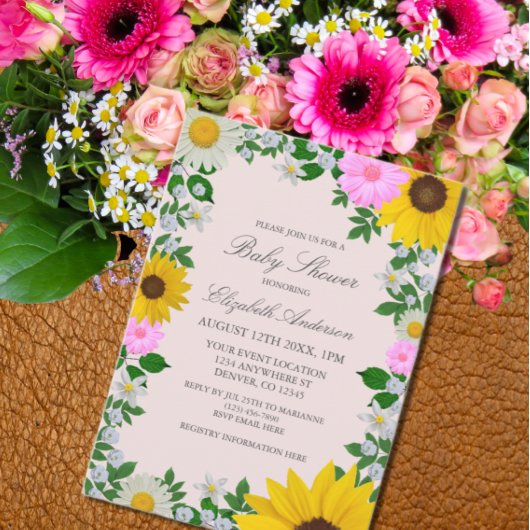 Rustic Sunflower Daisy Floral Baby shower Kaart