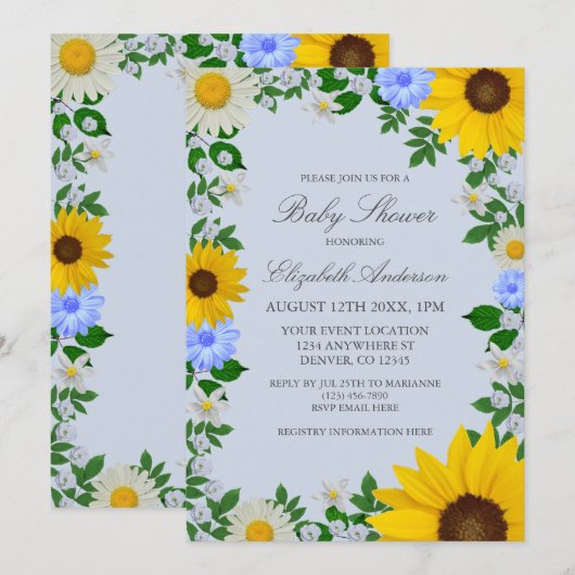 Rustic Sunflower Daisy Floral Baby shower Kaart (Voorkant / Achterkant)