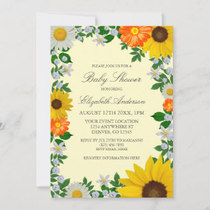 Rustic Sunflower Daisy Floral Baby shower Kaart
