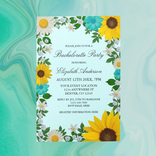 Rustic Sunflower Daisy Floral Bachelorette Party Kaart