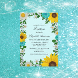 Rustic Sunflower Daisy Floral Baptism Kaart