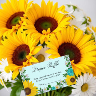 Rustic Sunflower Daisy Floral Diaper Raffle Informatiekaartje