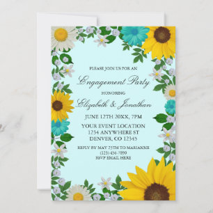 Rustic Sunflower Daisy Floral Engagement Party Kaart