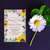 Rustic Sunflower Daisy Floral Engagement Party Kaart