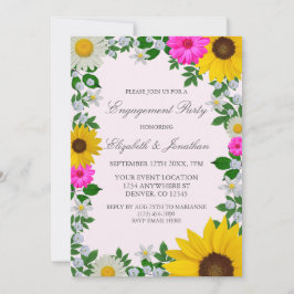 Rustic Sunflower Daisy Floral Engagement Party Kaart