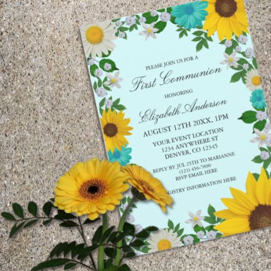 Rustic Sunflower Daisy Floral First Community Kaart