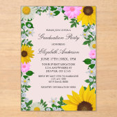 Rustic Sunflower Daisy Floral Graduation Party Acryl Uitnodigingen (Voorkant)