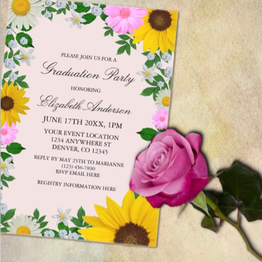Rustic Sunflower Daisy Floral Graduation Party Acryl Uitnodigingen